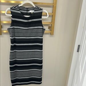 Calvin Klein Black and Gray Striped Mini Dress